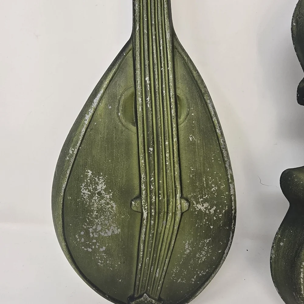 Vintage 60s royal cast‎ metal green guitar mandolin wall hangings music